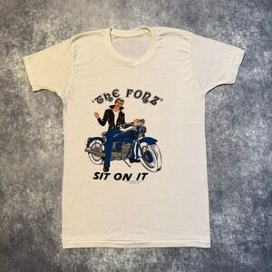 Vintage 1976 The Fonz Happy Days‎ Sit On It T-Shirt White Mens Small
